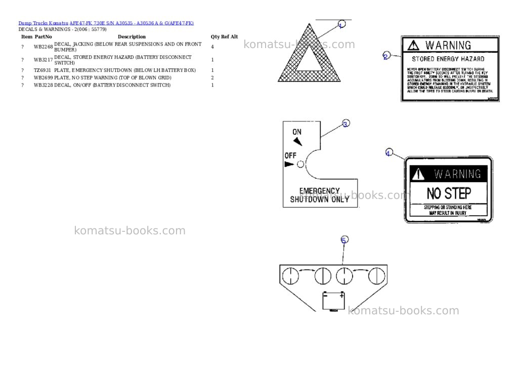 Komatsu afe47-fk 730e s/n a30535 - a30536 a & g Parts catalog cover Page 3