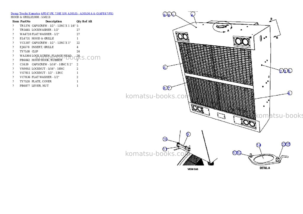 Komatsu afe47-fk 730e s/n a30535 - a30536 a & g Parts catalog cover Page 4