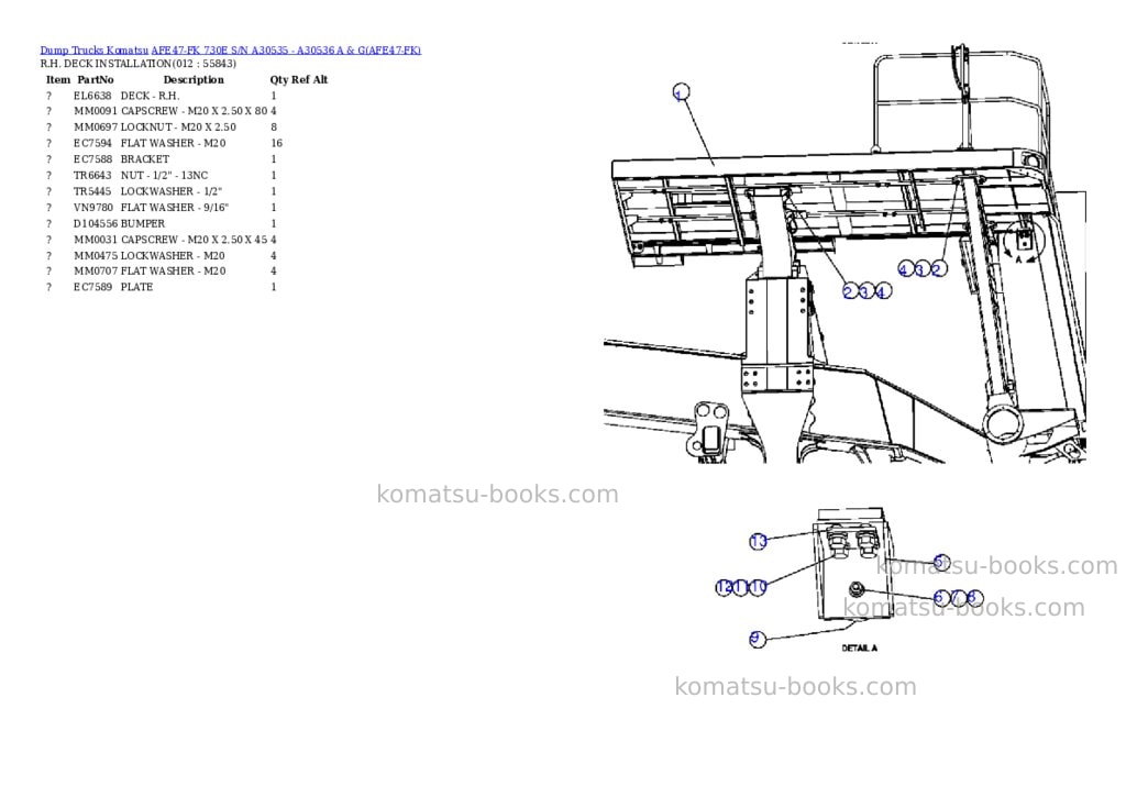 Komatsu afe47-fk 730e s/n a30535 - a30536 a & g Parts catalog cover Page 6