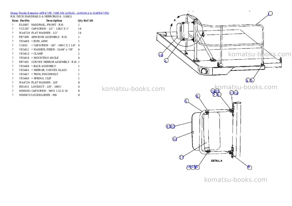 Komatsu afe47-fk 730e s/n a30535 - a30536 a & g Parts catalog cover Page 7