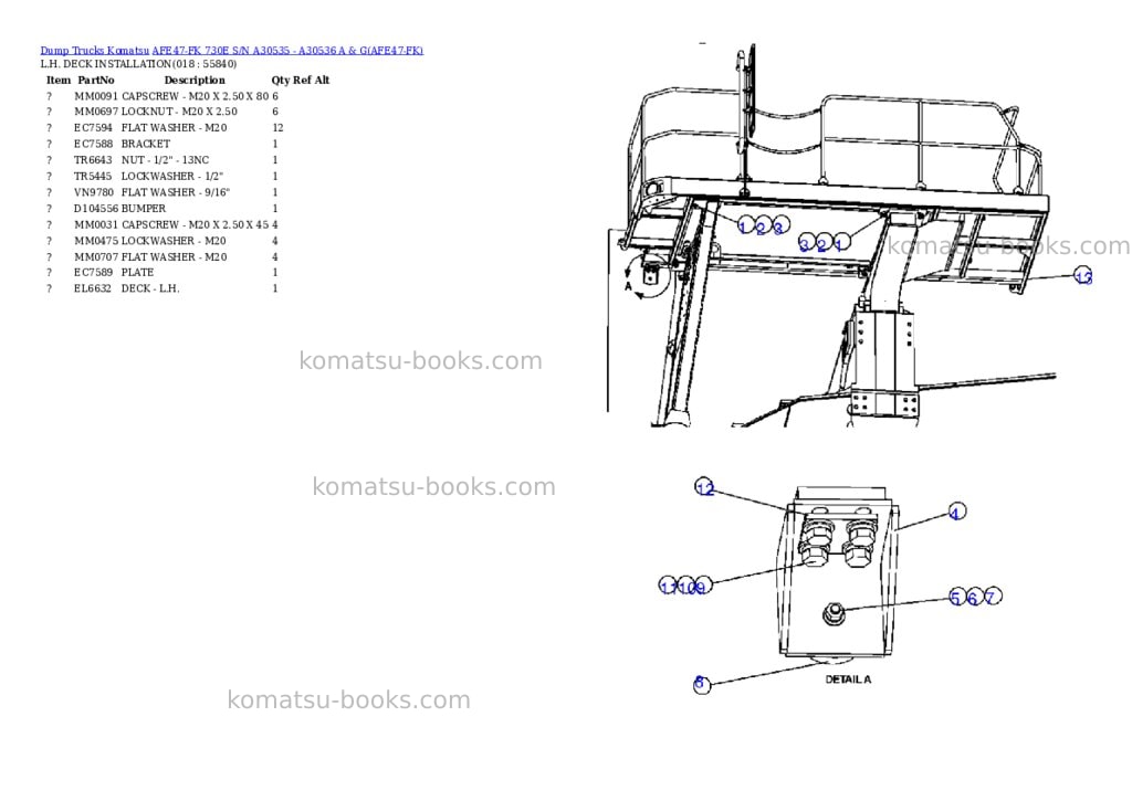 Komatsu afe47-fk 730e s/n a30535 - a30536 a & g Parts catalog cover Page 9