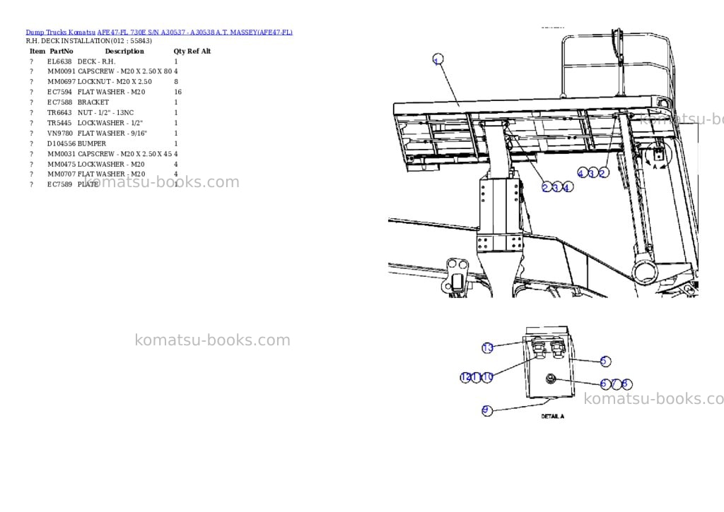 Komatsu afe47-fl 730e s/n a30537 - a30538 a.t. massey Parts catalog cover Page 6 Komatsu afe47-fl 730e s/n a30537 - a30538 a.t. massey Parts catalog cover Page 6