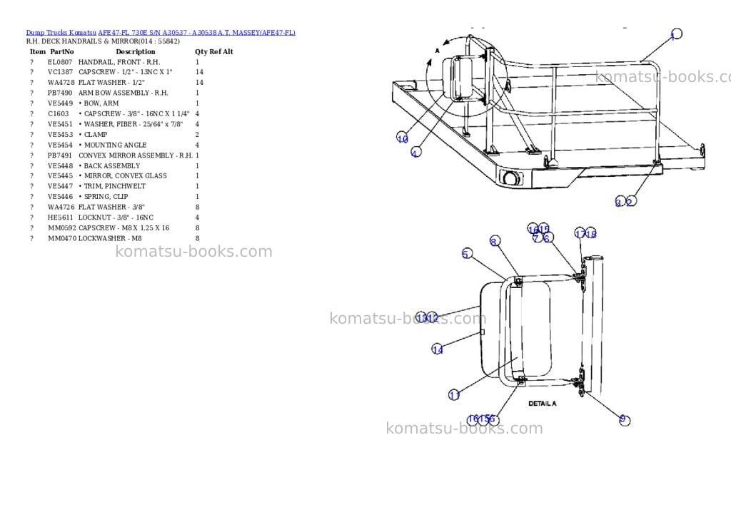Komatsu afe47-fl 730e s/n a30537 - a30538 a.t. massey Parts catalog cover Page 7 Komatsu afe47-fl 730e s/n a30537 - a30538 a.t. massey Parts catalog cover Page 7