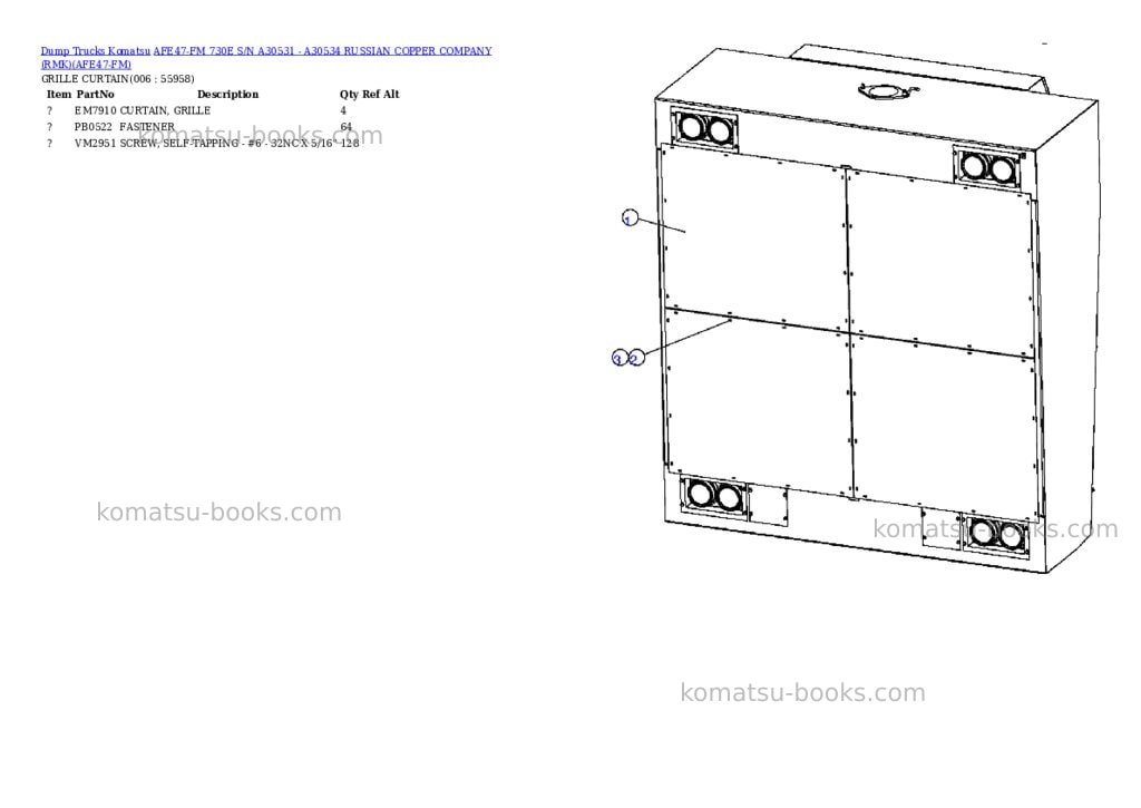 Komatsu afe47-fm 730e s/n a30531 - a30534 russian copper company rmk Parts catalog cover Page 3 Komatsu afe47-fm 730e s/n a30531 - a30534 russian copper company rmk Parts catalog cover Page 3