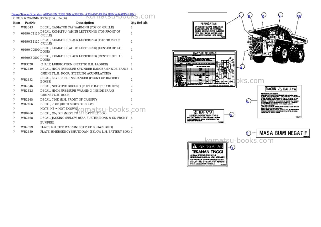 Komatsu afe47-fn 730e s/n a30539 - a30540 darma henwa Parts catalog cover Page 2 Komatsu afe47-fn 730e s/n a30539 - a30540 darma henwa Parts catalog cover Page 2