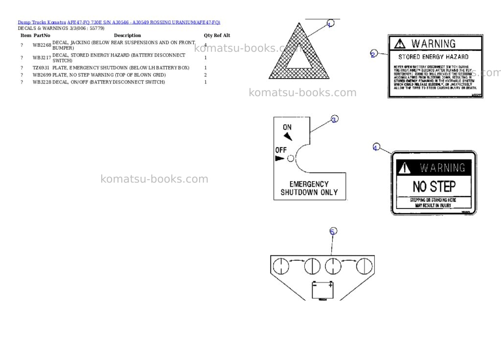 Komatsu afe47-fq 730e s/n a30546 - a30549 rossing uranium Parts catalog cover Page 3 Komatsu afe47-fq 730e s/n a30546 - a30549 rossing uranium Parts catalog cover Page 3