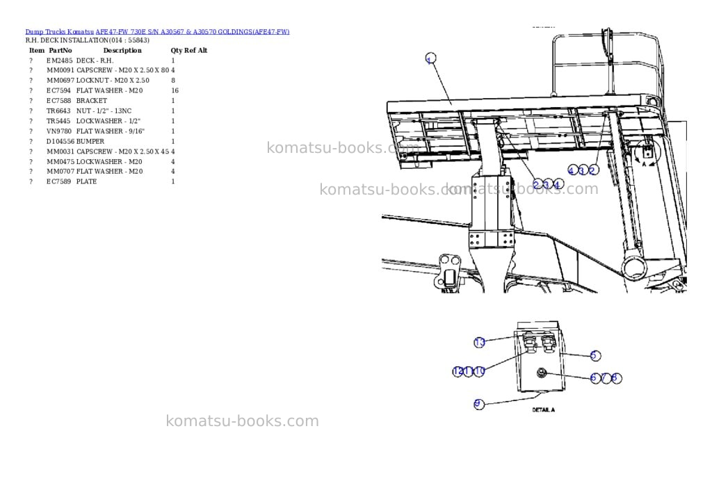 Komatsu afe47-fw 730e s/n a30567 & a30570 goldings Parts catalog cover Page 7