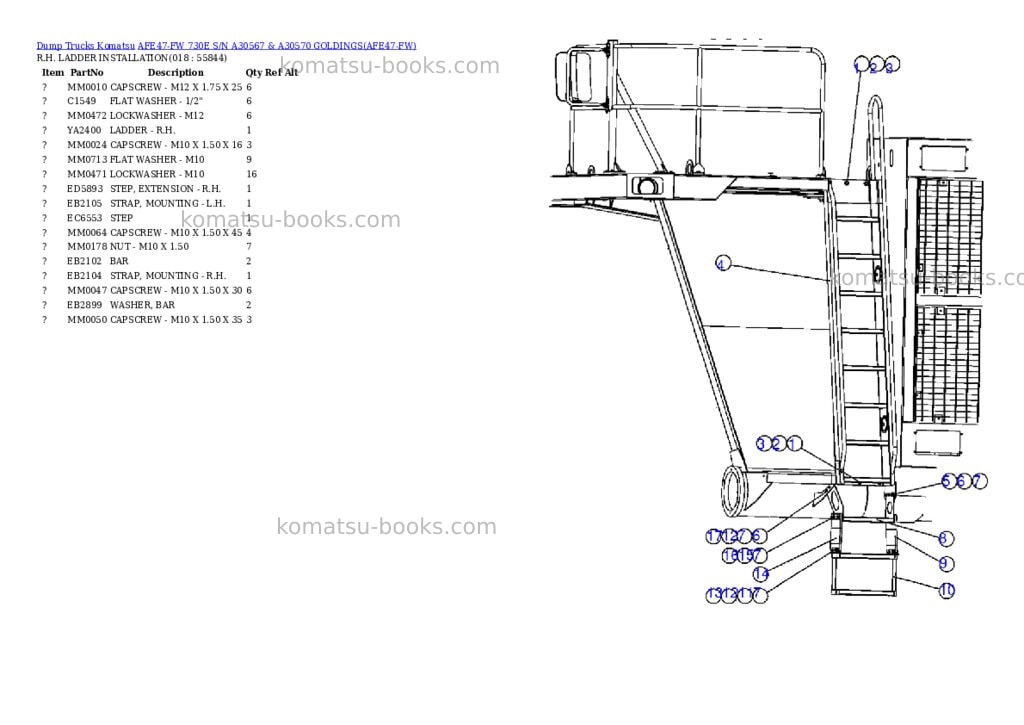 Komatsu afe47-fw 730e s/n a30567 & a30570 goldings Parts catalog cover Page 9