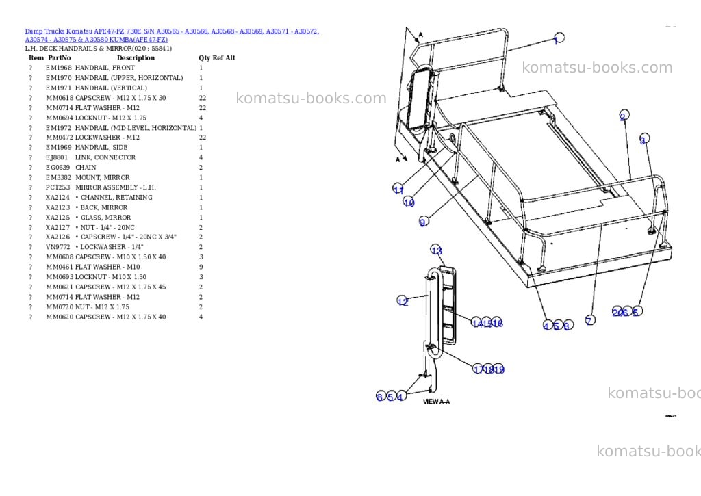 Komatsu afe47-fz 730e s/n a30565 - a30566, a30568 - a30569, a30571 - a30572, a30574 - a30575 & a30580 kumba Parts catalog cover Page 10