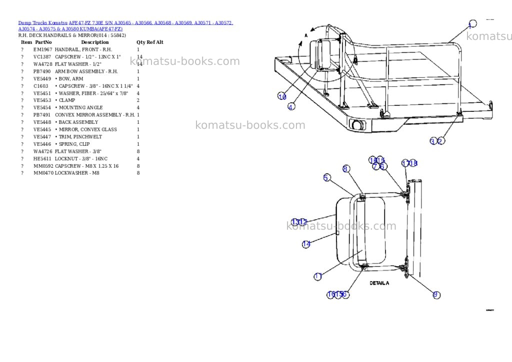 Komatsu afe47-fz 730e s/n a30565 - a30566, a30568 - a30569, a30571 - a30572, a30574 - a30575 & a30580 kumba Parts catalog cover Page 7