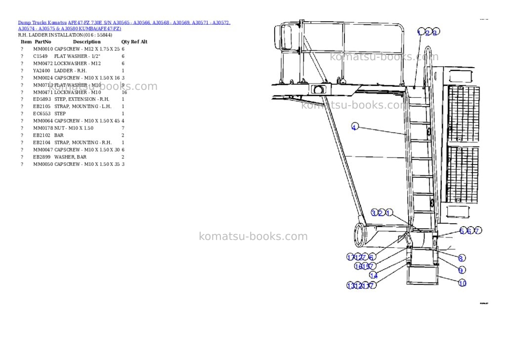 Komatsu afe47-fz 730e s/n a30565 - a30566, a30568 - a30569, a30571 - a30572, a30574 - a30575 & a30580 kumba Parts catalog cover Page 8