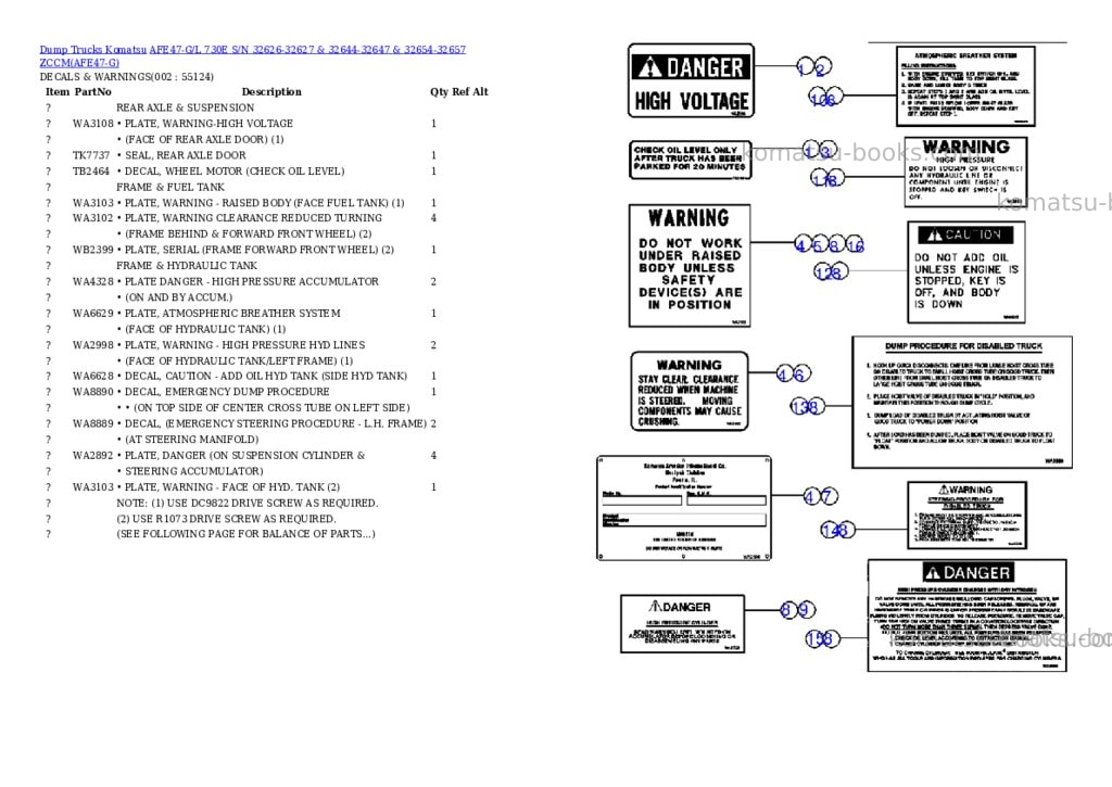 Komatsu afe47-g/l 730e s/n 32626-32627 & 32644-32647 & 32654-32657 zccm Parts catalog cover