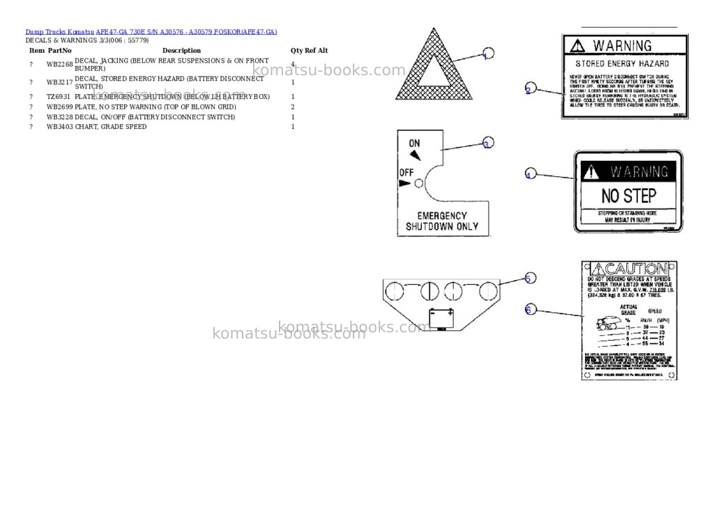 Komatsu afe47-ga 730e s/n a30576 - a30579 foskor Parts catalog cover Page 3 Komatsu afe47-ga 730e s/n a30576 - a30579 foskor Parts catalog cover Page 3