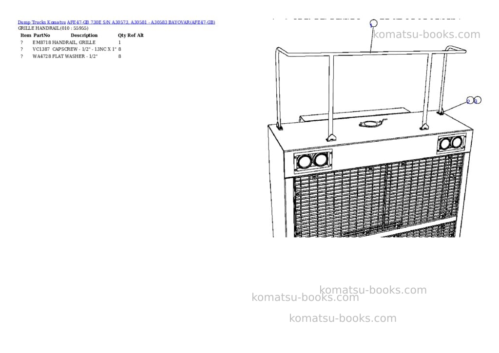 Komatsu afe47-gb 730e s/n a30573, a30581 - a30583 bayovar Parts catalog cover Page 5 Komatsu afe47-gb 730e s/n a30573, a30581 - a30583 bayovar Parts catalog cover Page 5