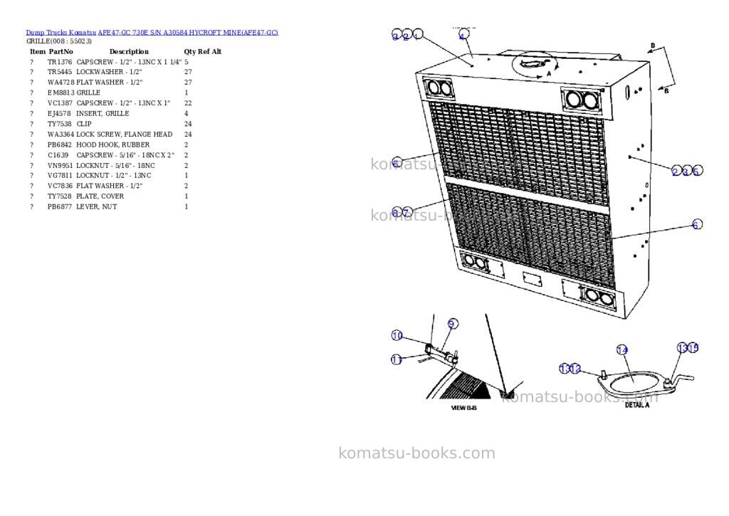 Komatsu afe47-gc 730e s/n a30584 hycroft mine Parts catalog cover Page 4