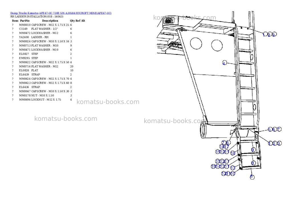 Komatsu afe47-gc 730e s/n a30584 hycroft mine Parts catalog cover Page 9