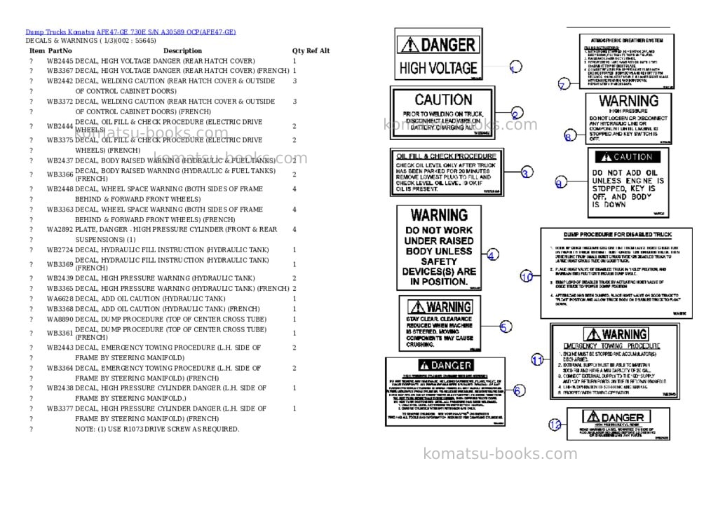 Komatsu afe47-ge 730e s/n a30589 ocp Parts catalog cover