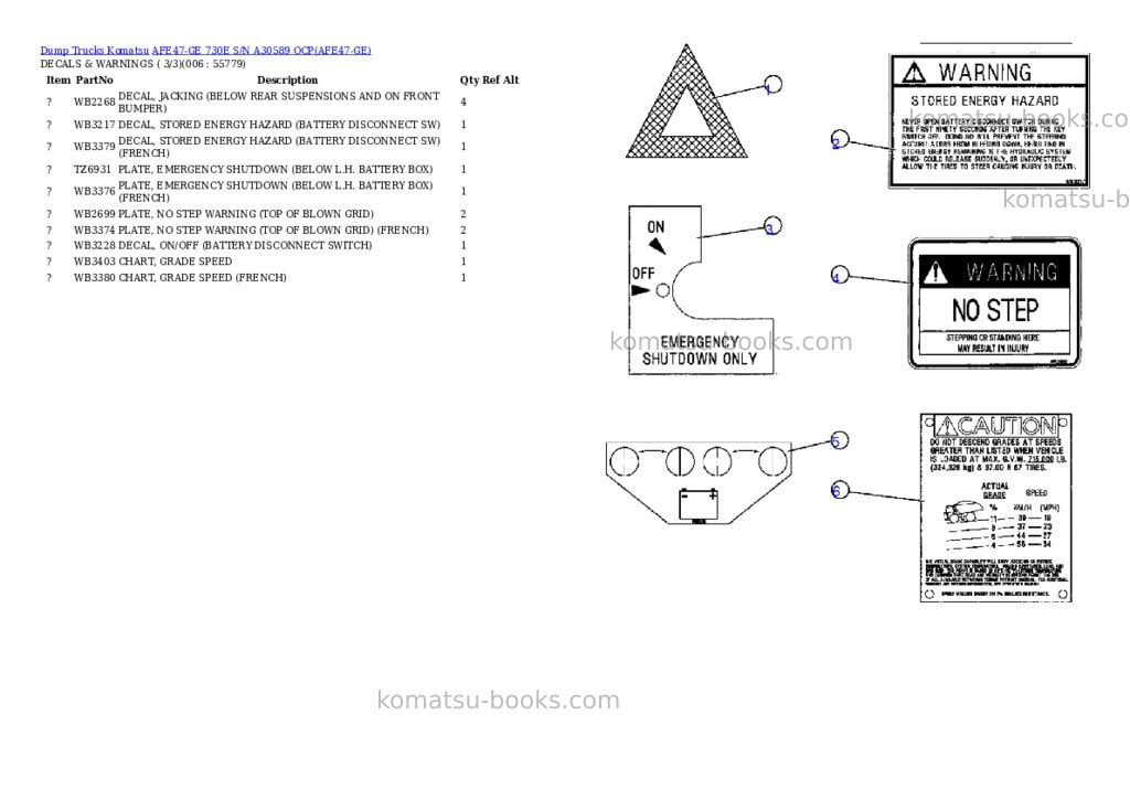 Komatsu afe47-ge 730e s/n a30589 ocp Parts catalog cover Page 3