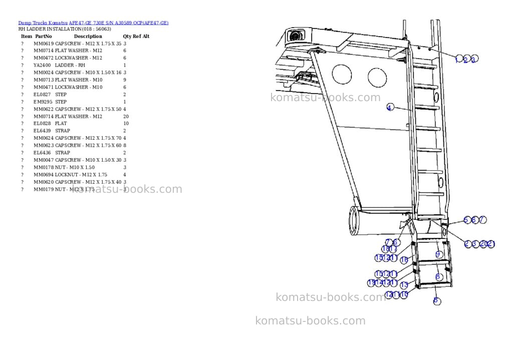 Komatsu afe47-ge 730e s/n a30589 ocp Parts catalog cover Page 9