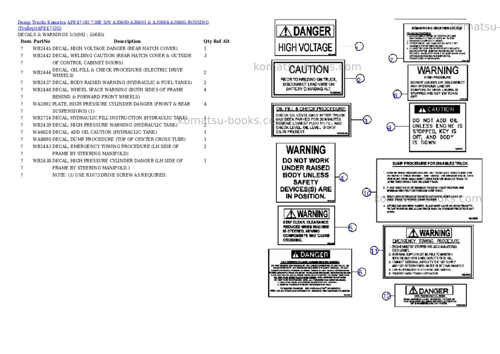 Komatsu afe47-gg 730e s/n a30600-a30601 & a30604-a30605 rossing trolley Parts catalog cover Komatsu afe47-gg 730e s/n a30600-a30601 & a30604-a30605 rossing trolley Parts catalog cover