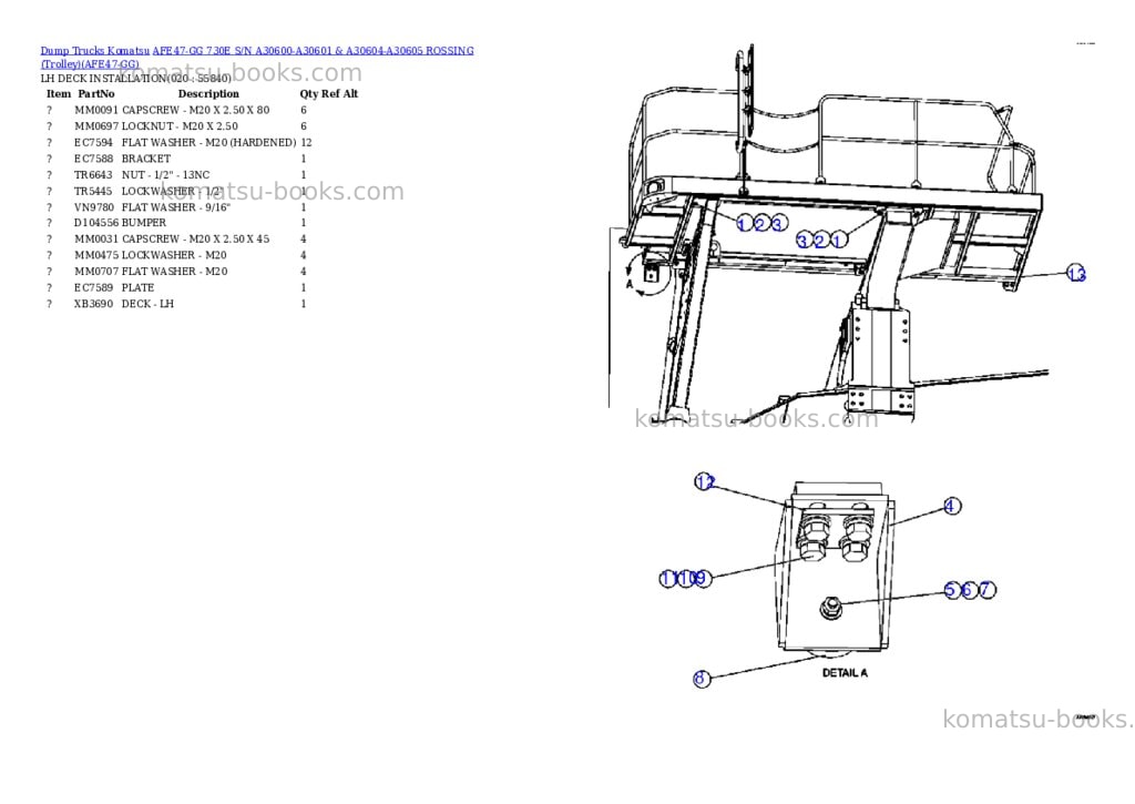 Komatsu afe47-gg 730e s/n a30600-a30601 & a30604-a30605 rossing trolley Parts catalog cover Page 10 Komatsu afe47-gg 730e s/n a30600-a30601 & a30604-a30605 rossing trolley Parts catalog cover Page 10