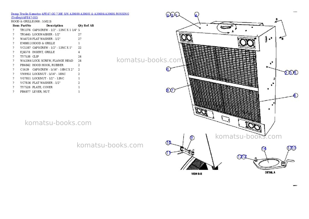 Komatsu afe47-gg 730e s/n a30600-a30601 & a30604-a30605 rossing trolley Parts catalog cover Page 4 Komatsu afe47-gg 730e s/n a30600-a30601 & a30604-a30605 rossing trolley Parts catalog cover Page 4