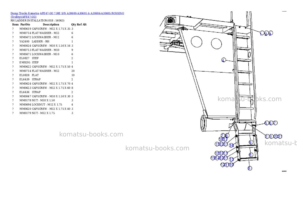 Komatsu afe47-gg 730e s/n a30600-a30601 & a30604-a30605 rossing trolley Parts catalog cover Page 9 Komatsu afe47-gg 730e s/n a30600-a30601 & a30604-a30605 rossing trolley Parts catalog cover Page 9