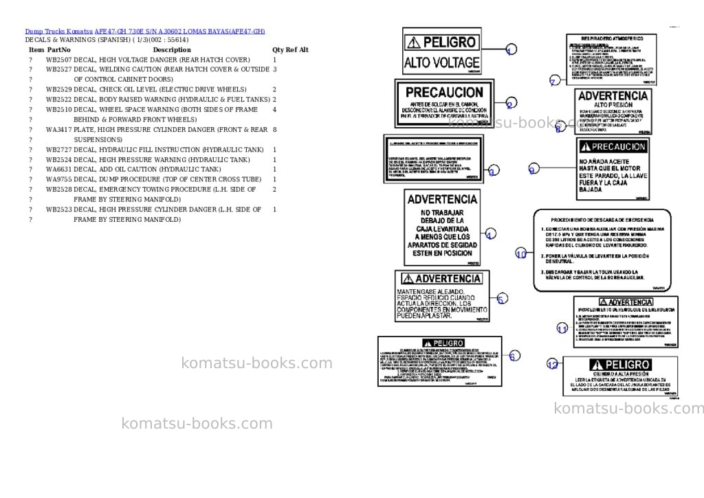 Komatsu afe47-gh 730e s/n a30602 lomas bayas Parts catalog cover