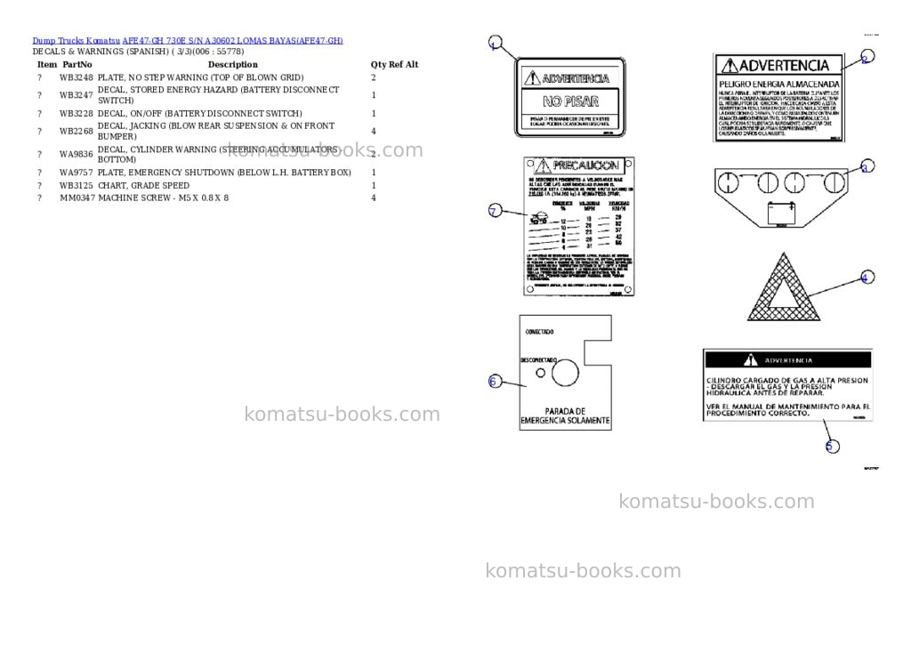 Komatsu afe47-gh 730e s/n a30602 lomas bayas Parts catalog cover Page 3