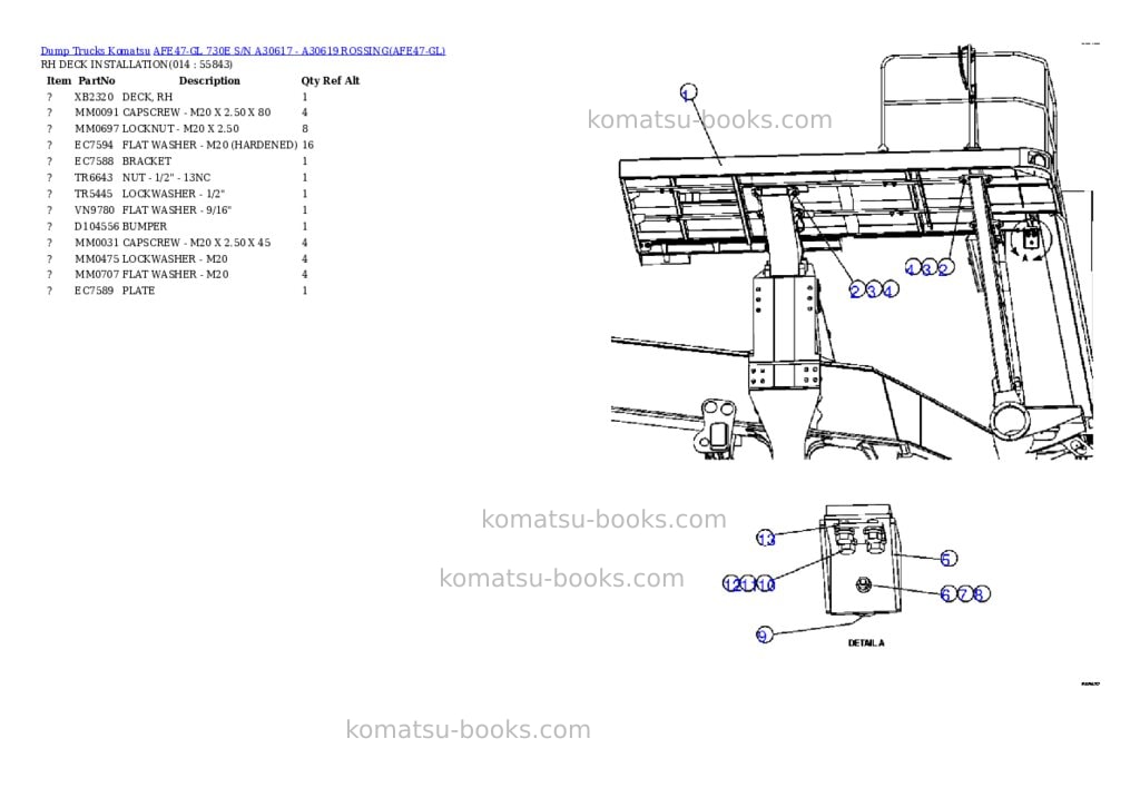 Komatsu afe47-gl 730e s/n a30617 - a30619 rossing Parts catalog cover Page 7