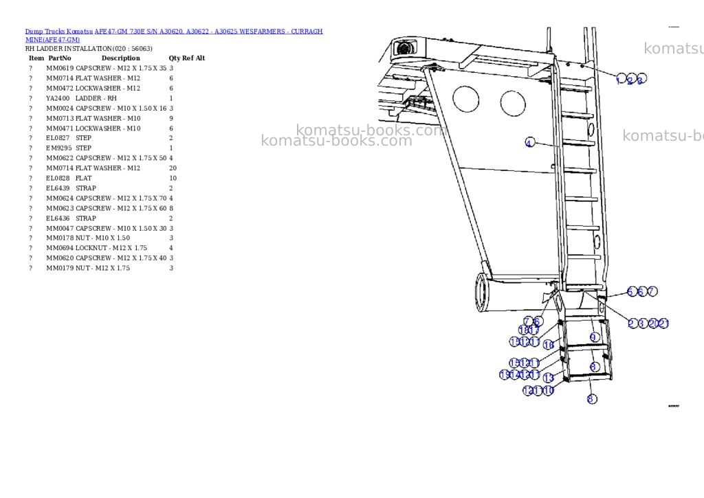 Komatsu afe47-gm 730e s/n a30620, a30622 - a30625 wesfarmers - curragh mine Parts catalog cover Page 10