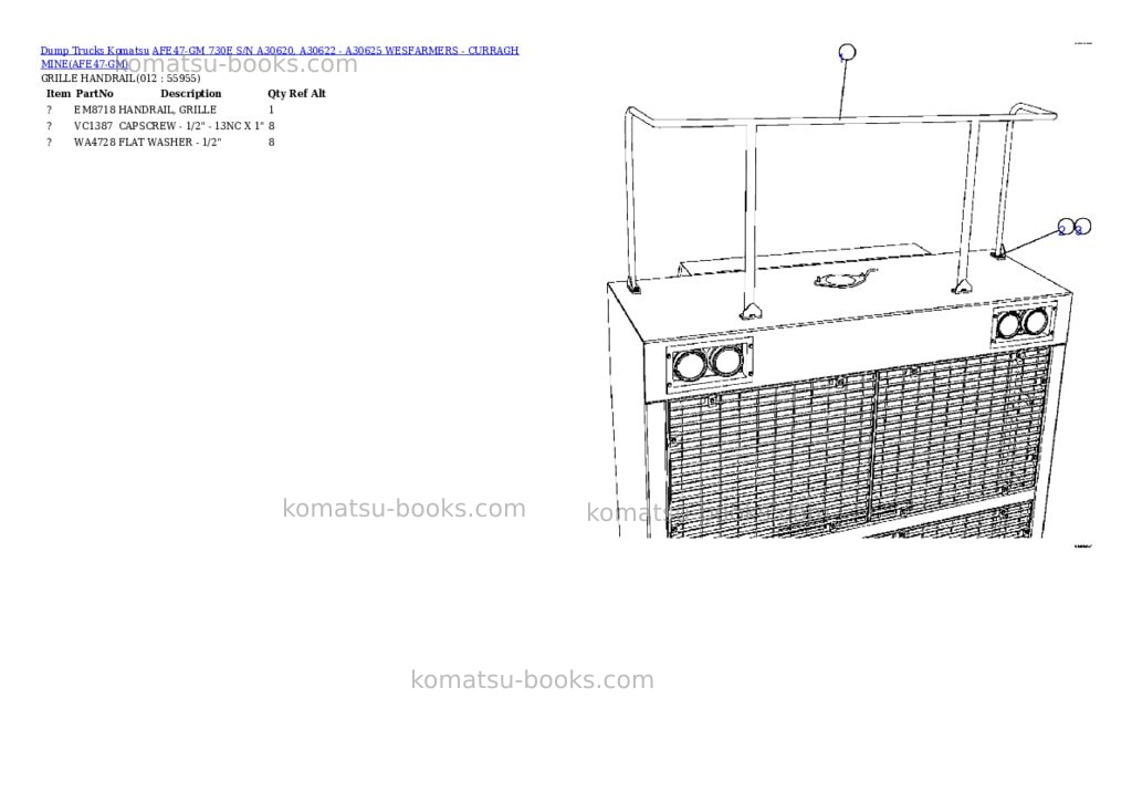 Komatsu afe47-gm 730e s/n a30620, a30622 - a30625 wesfarmers - curragh mine Parts catalog cover Page 6