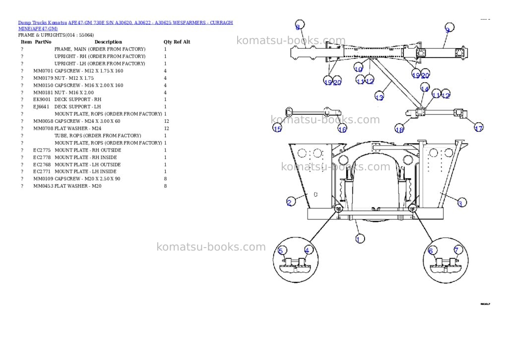 Komatsu afe47-gm 730e s/n a30620, a30622 - a30625 wesfarmers - curragh mine Parts catalog cover Page 7