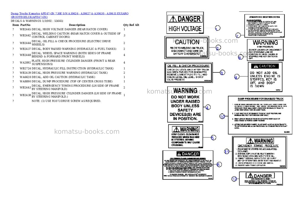 Komatsu afe47-gn 730e s/n a30626 - a30627 & a30630 - a30631 exxaro grootegeluk Parts catalog cover