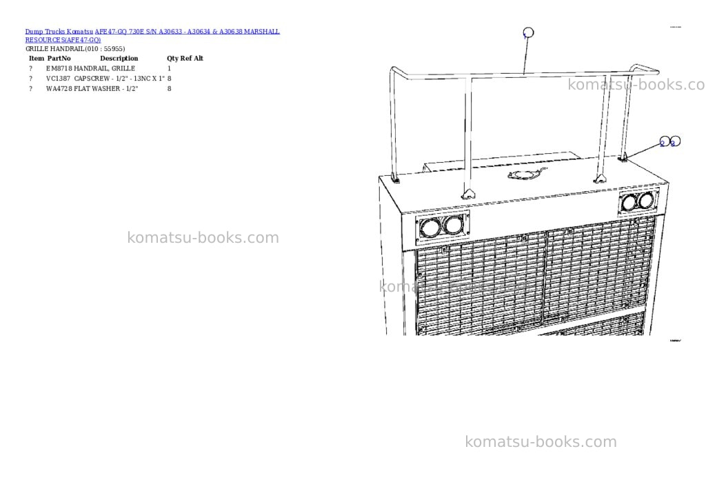 Komatsu afe47-gq 730e s/n a30633 - a30634 & a30638 marshall resources Parts catalog cover Page 5