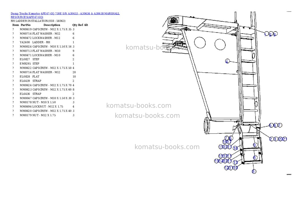 Komatsu afe47-gq 730e s/n a30633 - a30634 & a30638 marshall resources Parts catalog cover Page 9