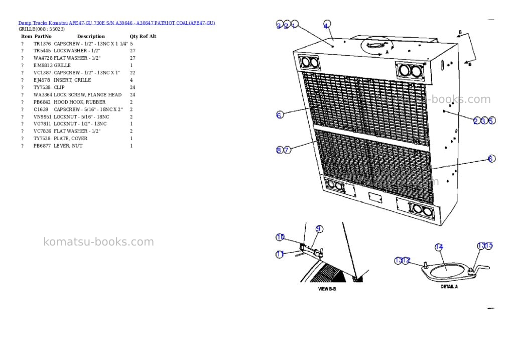 Komatsu afe47-gu 730e s/n a30646 - a30647 patriot coal Parts catalog cover Page 4