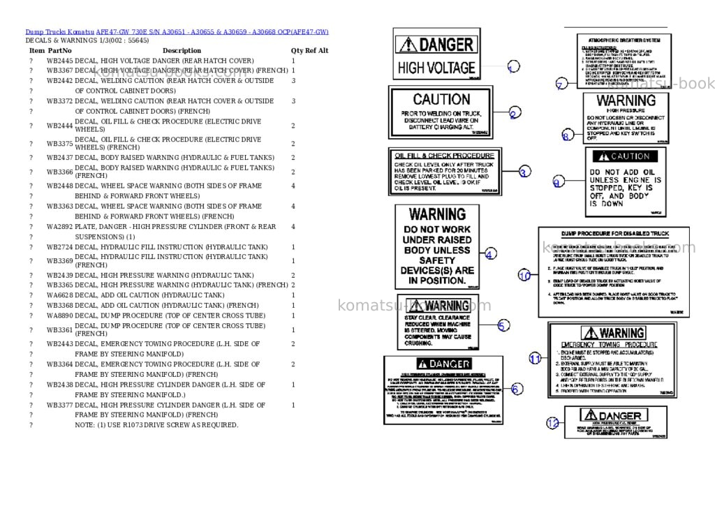 Komatsu afe47-gw 730e s/n a30651 - a30655 & a30659 - a30668 ocp Parts catalog cover Komatsu afe47-gw 730e s/n a30651 - a30655 & a30659 - a30668 ocp Parts catalog cover