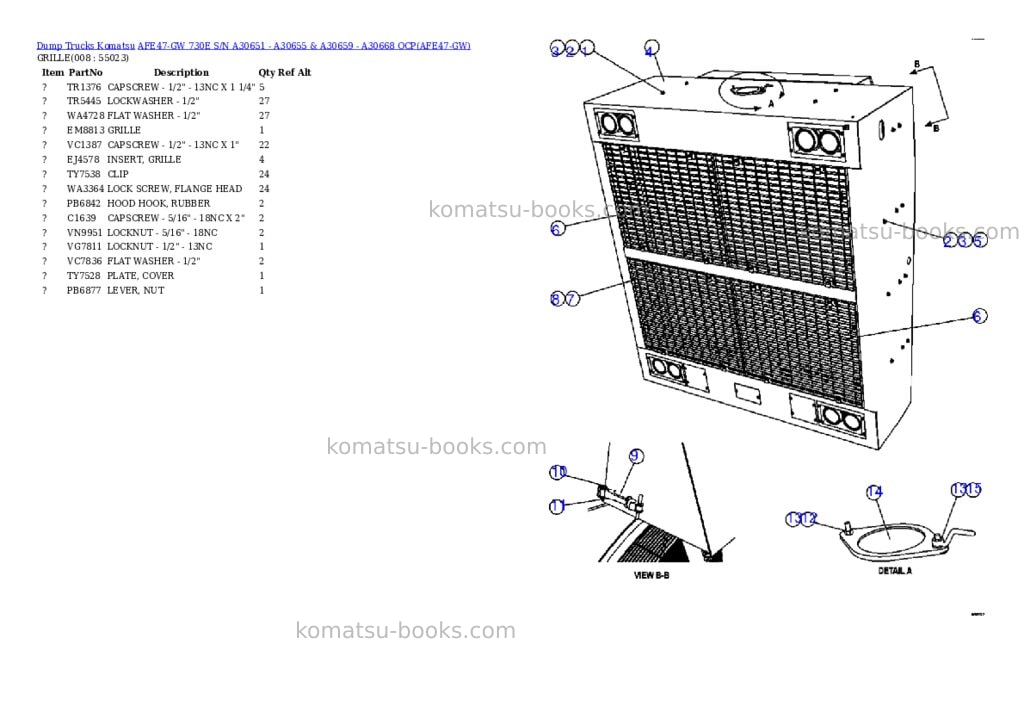 Komatsu afe47-gw 730e s/n a30651 - a30655 & a30659 - a30668 ocp Parts catalog cover Page 4 Komatsu afe47-gw 730e s/n a30651 - a30655 & a30659 - a30668 ocp Parts catalog cover Page 4