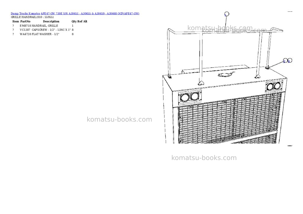 Komatsu afe47-gw 730e s/n a30651 - a30655 & a30659 - a30668 ocp Parts catalog cover Page 5 Komatsu afe47-gw 730e s/n a30651 - a30655 & a30659 - a30668 ocp Parts catalog cover Page 5