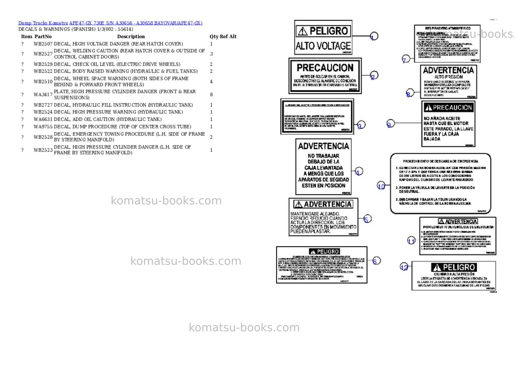 Komatsu afe47-gx 730e s/n a30656 - a30658 bayovar Parts catalog cover