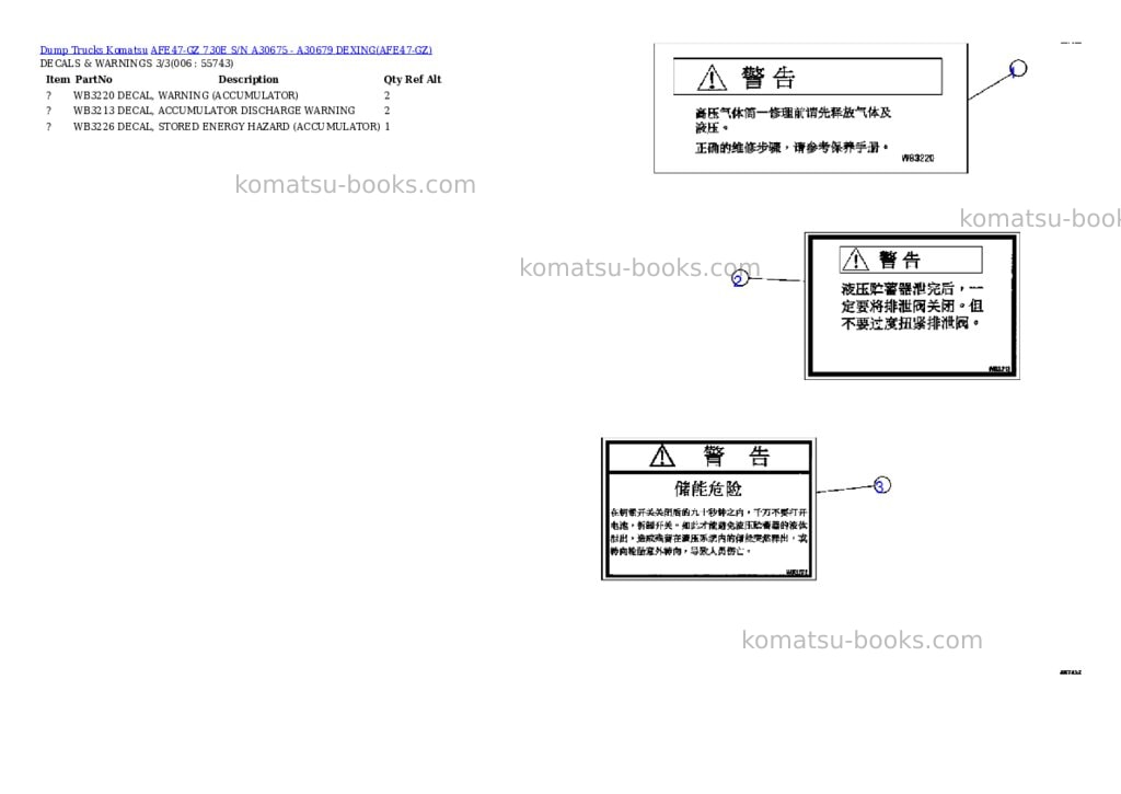 Komatsu afe47-gz 730e s/n a30675 - a30679 dexing Parts catalog cover Page 3