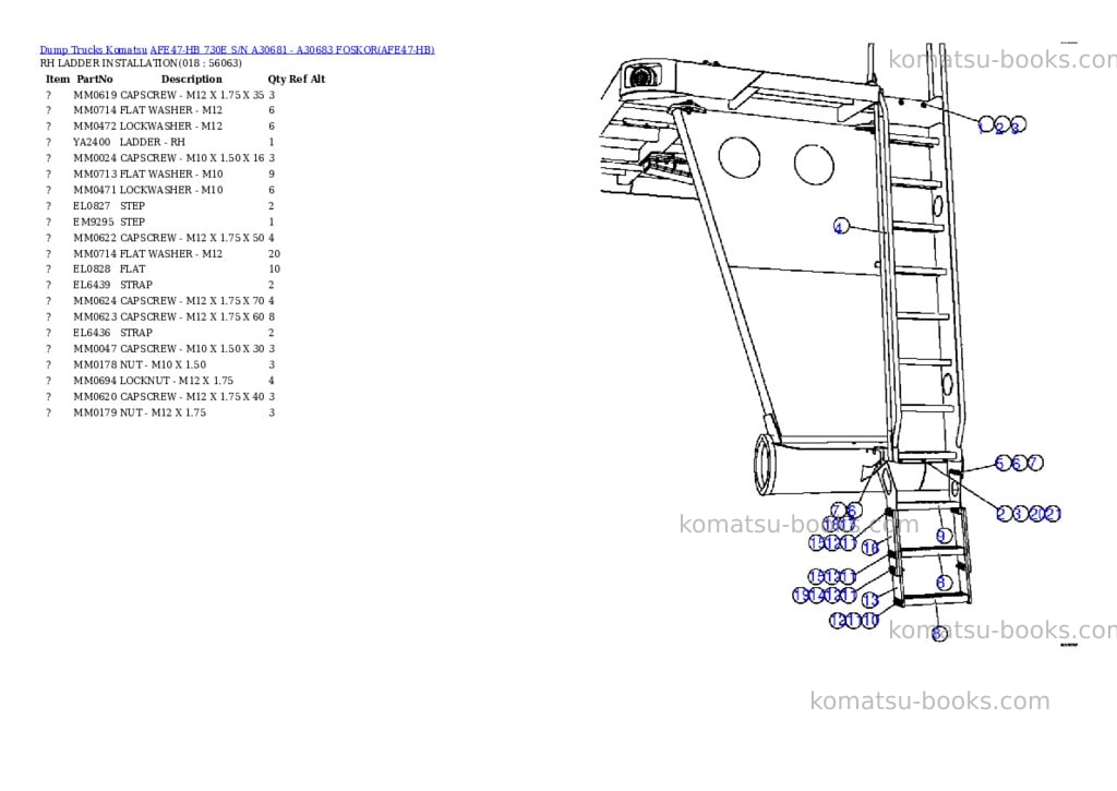Komatsu afe47-hb 730e s/n a30681 - a30683 foskor Parts catalog cover