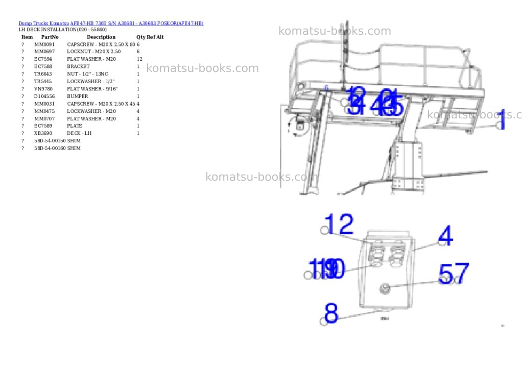 Komatsu afe47-hb 730e s/n a30681 - a30683 foskor Parts catalog cover Page 2