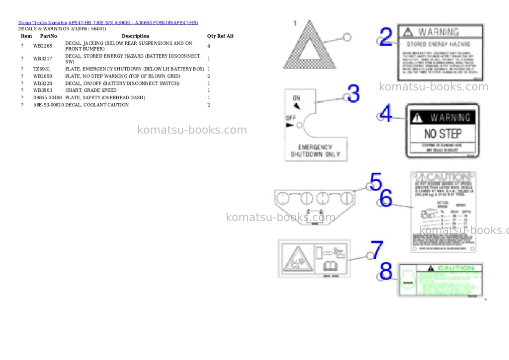 Komatsu afe47-hb 730e s/n a30681 - a30683 foskor Parts catalog cover Page 3