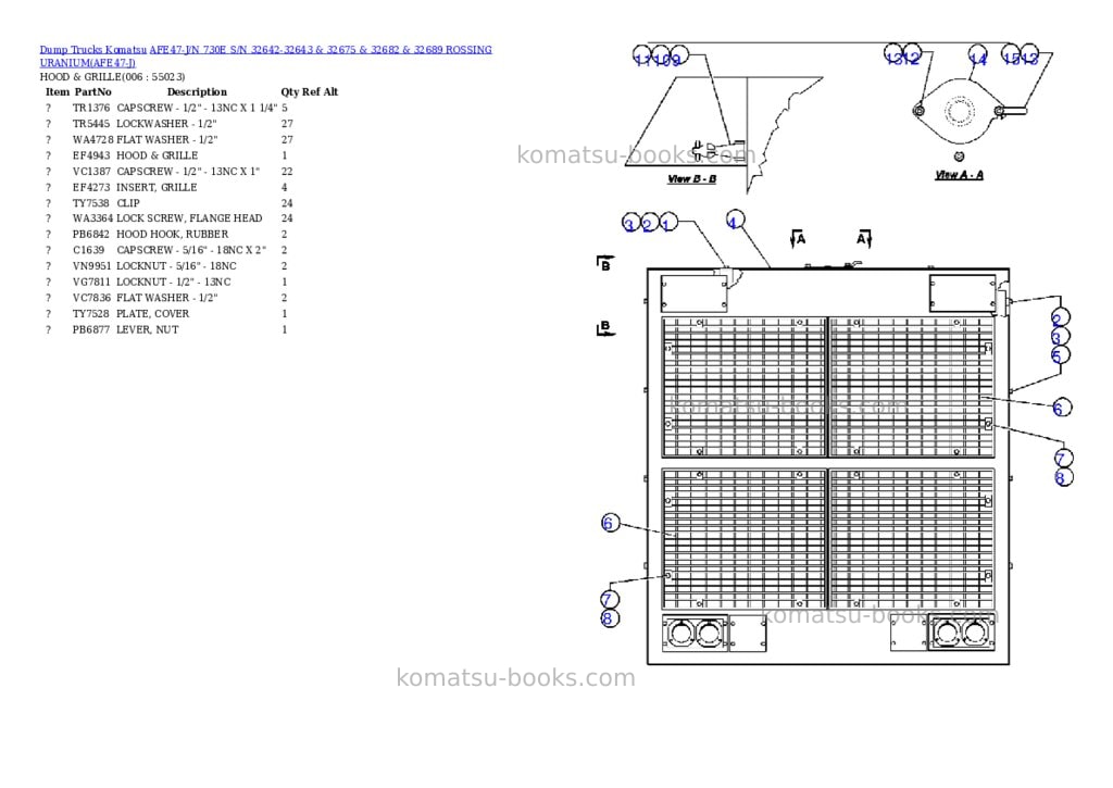 Komatsu afe47-j/n 730e s/n 32642-32643 & 32675 & 32682 & 32689 rossing uranium Parts catalog cover Page 3
