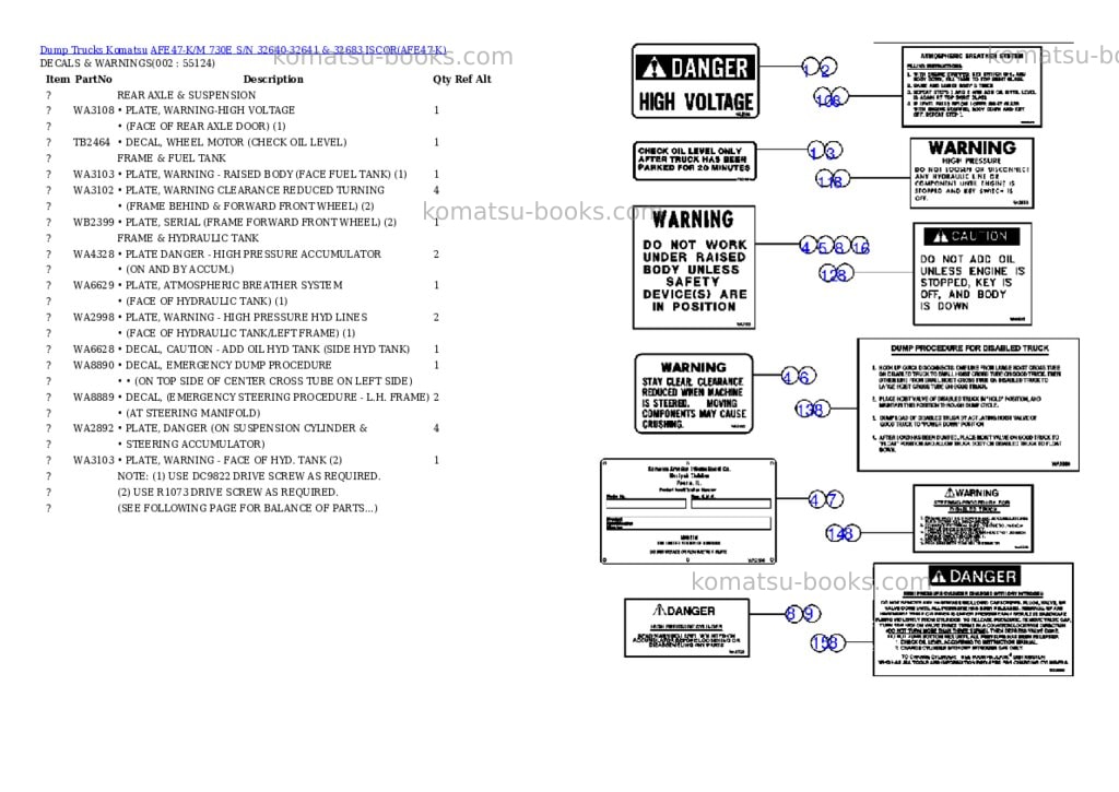 Komatsu afe47-k/m 730e s/n 32640-32641 & 32683 iscor Parts catalog cover