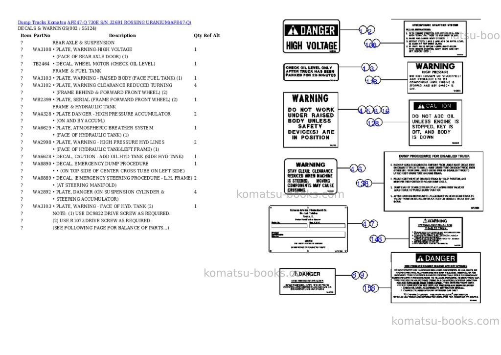 Komatsu afe47-q 730e s/n 32691 rossing uranium Parts catalog cover