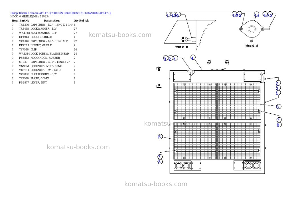 Komatsu afe47-q 730e s/n 32691 rossing uranium Parts catalog cover Page 3