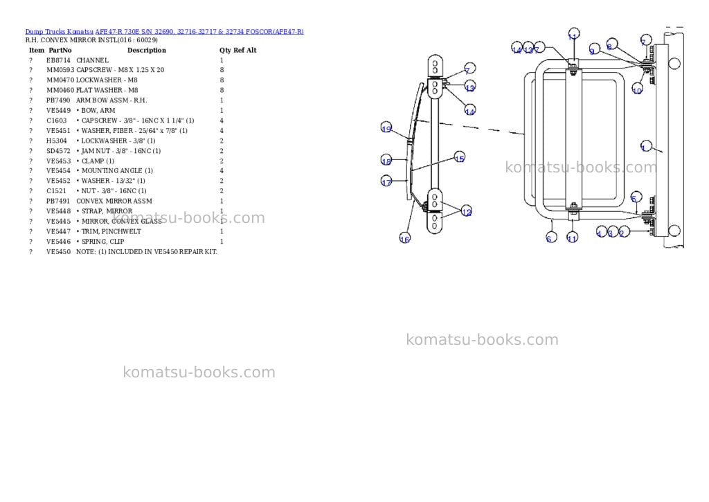Komatsu afe47-r 730e s/n 32690, 32716-32717 & 32734 foscor Parts catalog cover